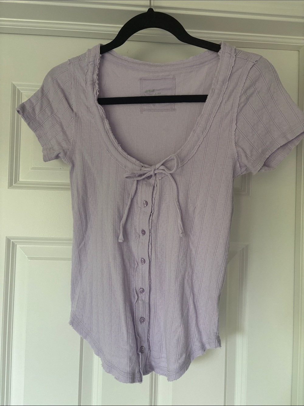 Aerie lavender pointelle button tee